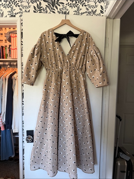 ASOS Dresses & Skirts - ASOS Beige Floral Maxi Dress with Black Bow